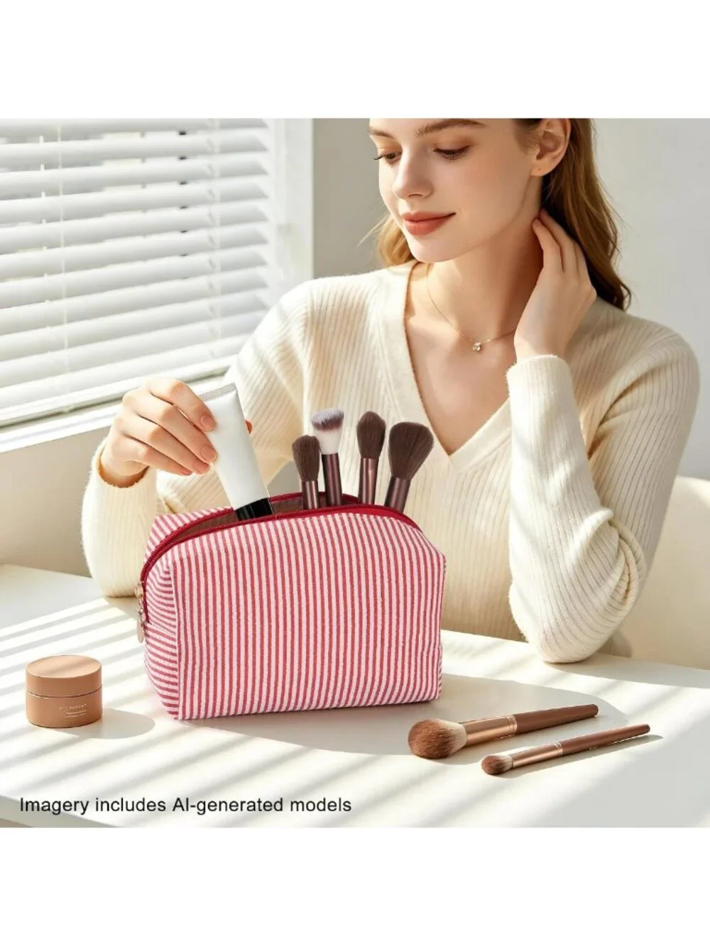 4PCS Travel Makeup Bag Set, Striped Toiletry Organizer Pouches, Cute Cosmetic